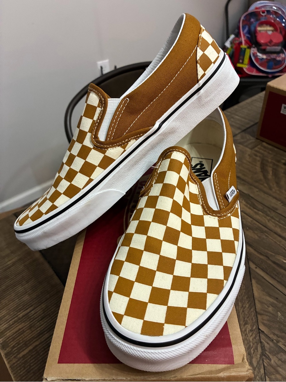 Vans Checkerboard Slip-On in Mustard and White - Picture 4 of 5